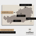 Konfigurationsmöglichkeiten einer Österreich-Landkarte mit Südtirol als Pinn-Leinwand in Warmgray 