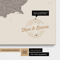 Pinnwand Leinwand einer Österreichkarte in Farbe Warmgray (Braun-Grau) mit personalisiertem Eindruck von Namen und einer Legende zum Markieren