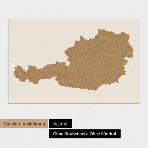 Neutrale Ausführung einer Österreich-Karte als Design-Poster ohne Personalisierung