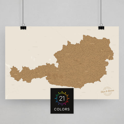 Österreich Landarte als Poster zum Pinnen und Markieren von Reisezielen