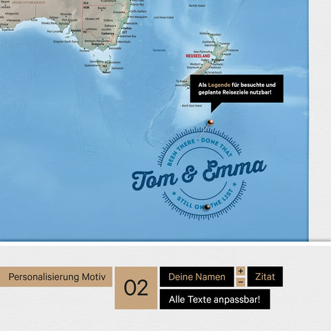 Personalisierte physische Antarktis-Weltkarte als Pinnwand Leinwand in Multicolor Terra mit Personalisierung in rund