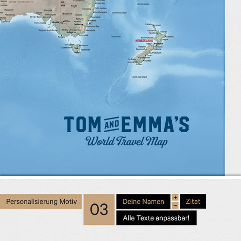 Personalisierte physische Weltkarte mit Antarktis als Pinn-Leinwand in der Farbe Multicolor Terra mit einer Personalisierung als Vintage-Logo