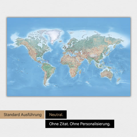 Neutrale und schlichte Ausführung einer magnetischen physischen Weltkarte in Multicolor Terra