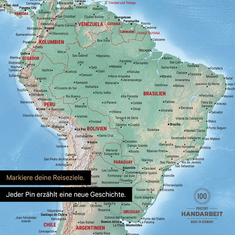 Ausschnitt aus einer physischen Weltkarte Poster in Multicolor Terra zeigt Karten von Südamerika