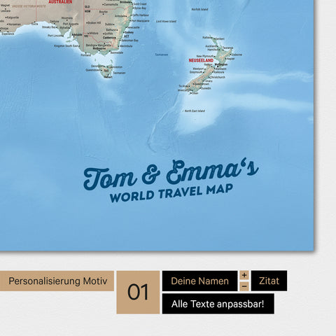 Personalisierte physische Weltkarte als Poster in Multicolor Terra mit deinem Namen eingedruckt