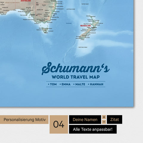 Poster Weltkarte in Multicolor Terra mit Personalisierung als Familien-Logo