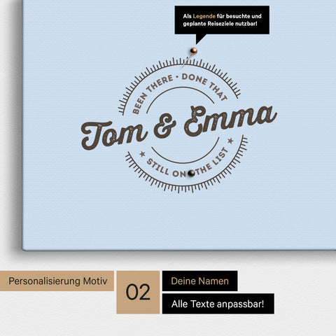 Personalisierte politische Afrika-Karte als Pinn-Leinwand in Multicolor Atlas mit eingedruckten Namen und einer Legende zur Markierung von besuchten Orten