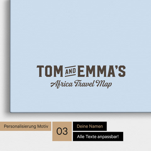 Personalisierung einer politischen Afrika-Karte Pinnwand in Multicolor Atlas mit einem Logo im Vintage-Look