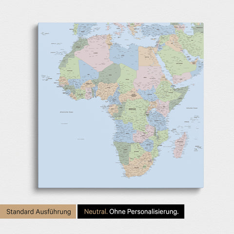 Neutrale und schlichte Ausführung einer politischen Afrika-Karte als Pinn-Leinwand in Multicolor Atlas ohne Personalisierung