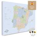 Politische Spanien- & Portugal-Landkarte in einem modernen, minimalistischem Design als Leinwand zum Pinnen von Reisen und Orten