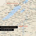 Ausschnitte einer Schweizkarte in der Region Freiburg und Thunersee als Pinn-Leinwand in Multicolor Classic mit 1.400 Orten