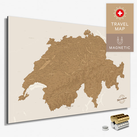 Magnetische Schweiz-Karte in Bronze als Magnetboard zum Pinnen und Markieren von Reisezielen kaufen