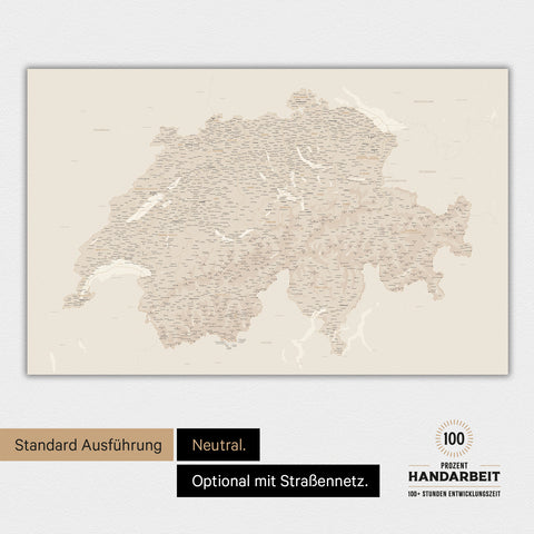 Neutrale und schlichte Ausführung einer magnetischen Schweiz-Karte in Gold