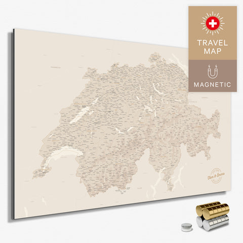Magnetische Schweiz-Karte in Gold als Magnetboard zum Pinnen und Markieren von Reisezielen kaufen