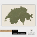 Neutrale und schlichte Ausführung einer magnetischen Schweiz-Karte in Olive Green