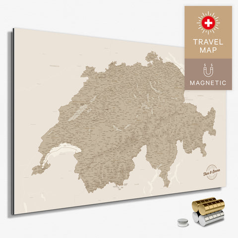Magnetische Schweiz-Karte in Desert Sand (Beige) als Magnetboard zum Pinnen und Markieren von Reisezielen kaufen