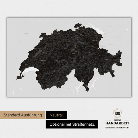 Neutrale und schlichte Ausführung einer magnetischen Schweiz-Karte in Light Black