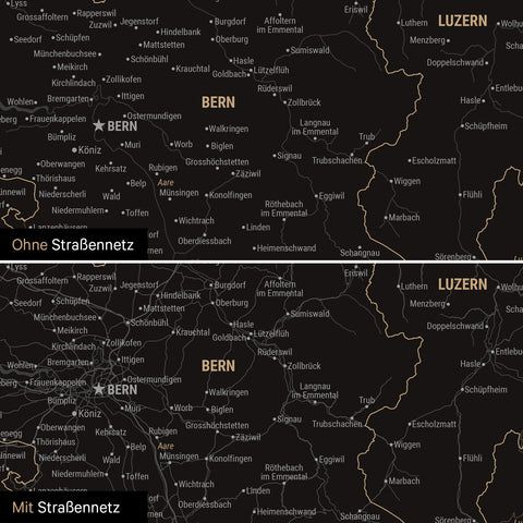 Magnetische Schweiz-Karte Leinwand in Light Black wahlweise mit oder ohne Straßennetz