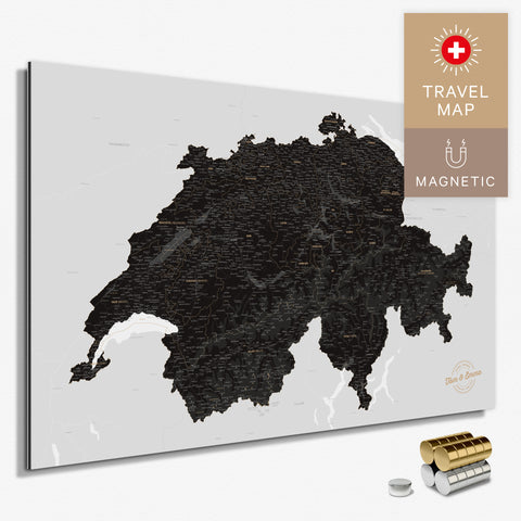 Magnetische Schweiz-Karte in Light Black als Magnetboard zum Pinnen und Markieren von Reisezielen kaufen