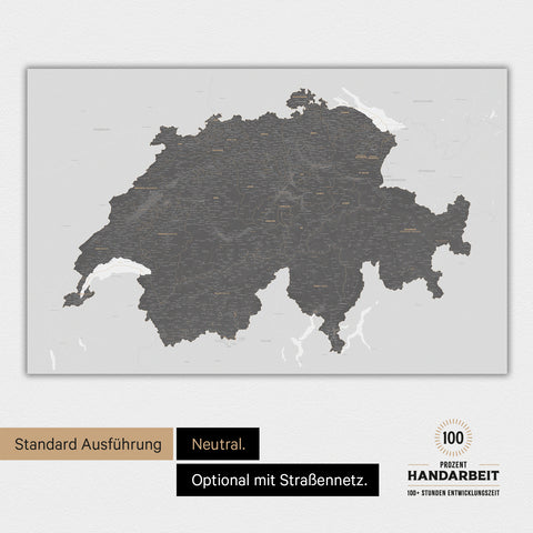 Neutrale und schlichte Ausführung einer magnetischen Schweiz-Karte in Light Gray