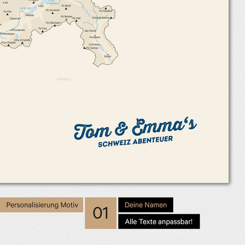 Magnetische Schweiz-Karte als Magnetboard in Multicolor Classic mit Personalisierung und eigedruckten Namen