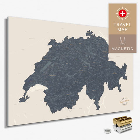 Magnetische Schweiz-Karte in Navy Light als Magnetboard zum Pinnen und Markieren von Reisezielen kaufen