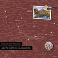 Detail einer magnetischen Schweiz-Karte als Magnettafel in Bordeaux Rot zeigt die Region um Zürich mit einem angepinnten Foto sowie Reise- und Urlaubsmagnete