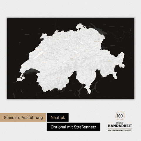 Neutrale und schlichte Ausführung einer magnetischen Schweiz-Karte in Schwarz-Weiss