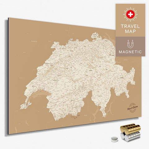Magnetische Schweiz-Karte in Treasure Gold als Magnetboard zum Pinnen und Markieren von Reisezielen kaufen