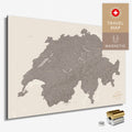 Magnetische Schweiz-Karte in Warmgray (Braun-Grau) als Magnetboard zum Pinnen und Markieren von Reisezielen kaufen