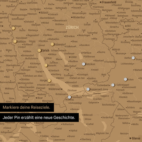 Zwitserland-kaart TRAVEL® Magneet-Poster – in 21 kleuren