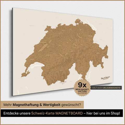 Zwitserland-kaart TRAVEL® Magneet-Poster – in 21 kleuren