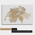 Neutrale und schlichte Standard-Ausführung einer Schweiz-Karte als Pinn-Leinwand in Multicolor Beige