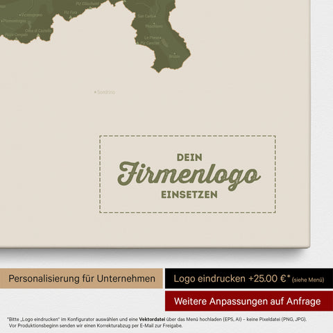 Schweiz-Karte als Pinn-Leinwand in Olive Green mit Eindruck eines Firmenlogos