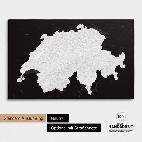 Neutrale und schlichte Standard-Ausführung einer Schweiz-Karte als Pinn-Leinwand in Treasure Gold