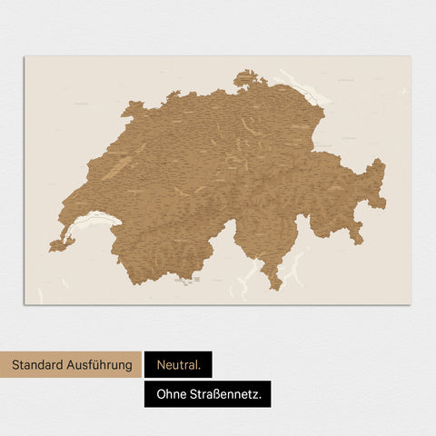 Neutrale Ausführung einer Schweiz-Karte als Design-Poster ohne Personalisierung