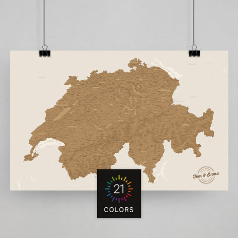 Schweiz Landarte als Poster zum Pinnen und Markieren von Reisezielen
