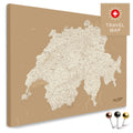 Schweiz-Landkarte in Treasure Gold als Pinnwand Leinwand zum Pinnen und Markieren von Reisezielen kaufen