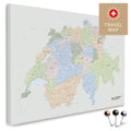 Politische Schweiz-Landkarte in Multicolor Atlas als Pinnwand Leinwand zum Pinnen und Markieren von Reisezielen kaufen