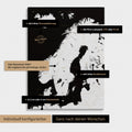 Konfigurationsmöglichkeiten einer Skandinavien-Landkarte als Pinn-Leinwand in Dark Black (Schwarz-Weiss) 