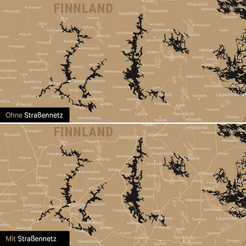 Skandinavien-Karte Leinwand in Sonar Black wahlweise mit oder ohne Straßennetz