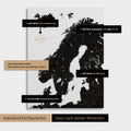 Konfigurationsmöglichkeiten einer Skandinavien-Landkarte als Pinn-Leinwand in Light Black 