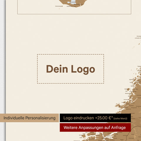 Skandinavien-Karte als Magnettafel mit Eindruck eines Firmenlogos