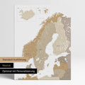 Neutrale und schlichte Standard-Ausführung einer Skandinavien-Karte als Pinn-Leinwand in Multicolor Beige mit oder ohne Straßennetz
