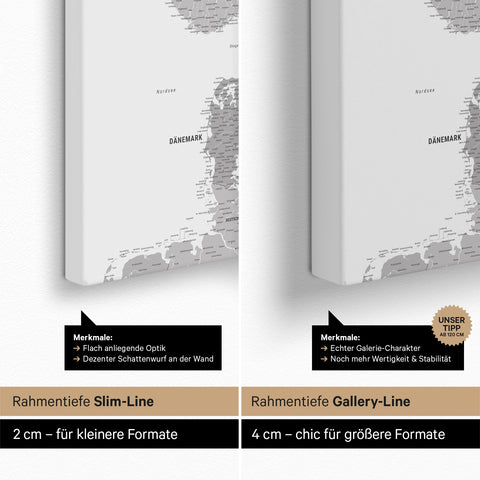 Scandinavië-kaart TRAVEL® Canvas Prikbord – Multicolor Grijs