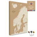 Skandinavien-Karte in Treasure Gold als Pinnwand Leinwand zum Pinnen und Markieren von Reisezielen kaufen