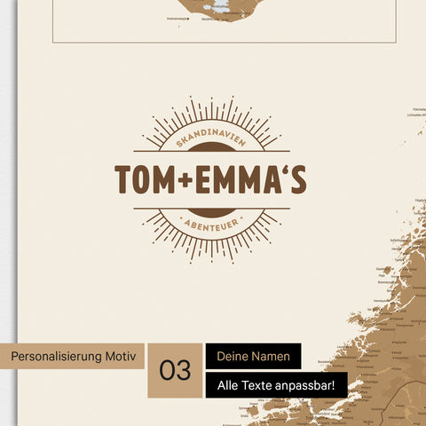 Scandinavië-kaart TRAVEL® Premium Poster – in 21 kleuren