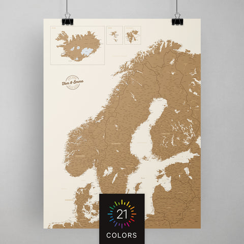 Skandinavien Landarte als Poster zum Pinnen und Markieren von Reisezielen