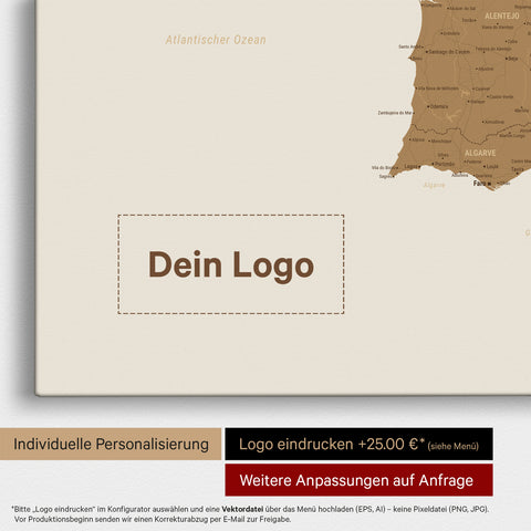 Spanien & Portugal-Karte TRAVEL® Pinn-Leinwand – Bronze