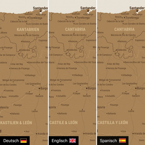 Spanien & Portugal-Karte TRAVEL® Pinn-Leinwand – Bronze